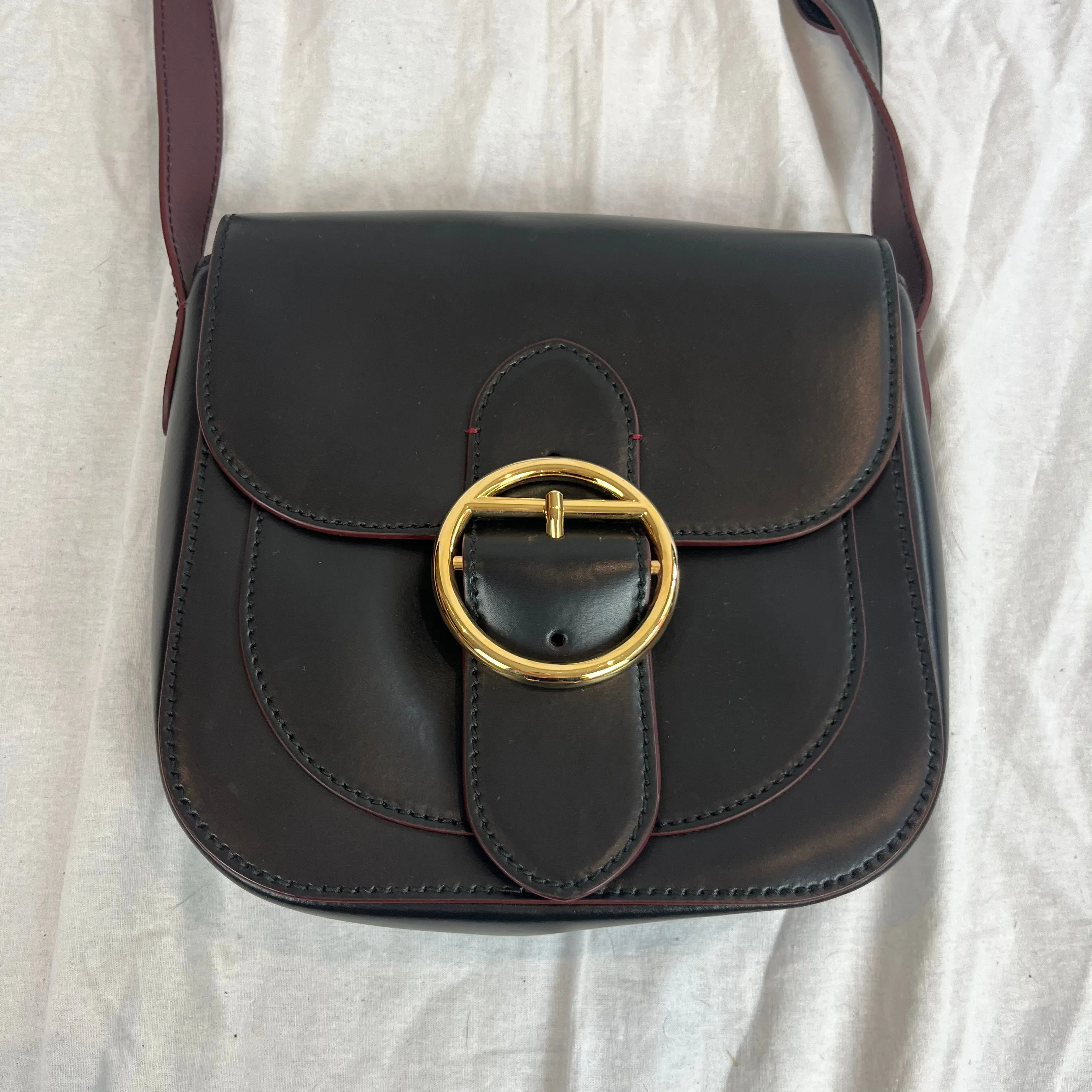 Joseph Black Leather Knight Bag with Gold Buckle