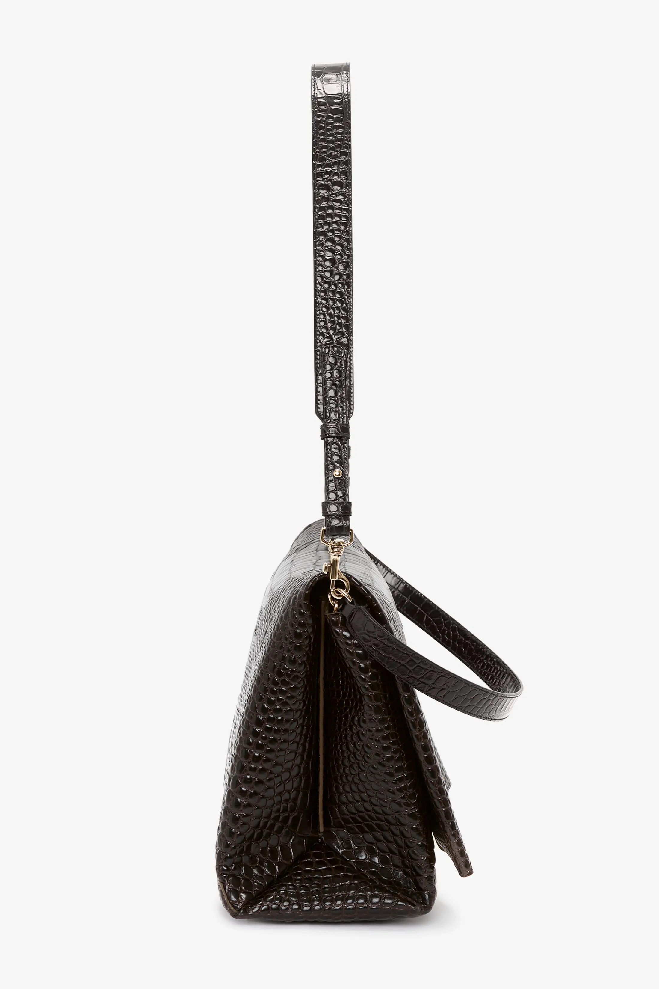 Jumbo Chain Pouch Bag In Chocolate Croc Embossed Leather