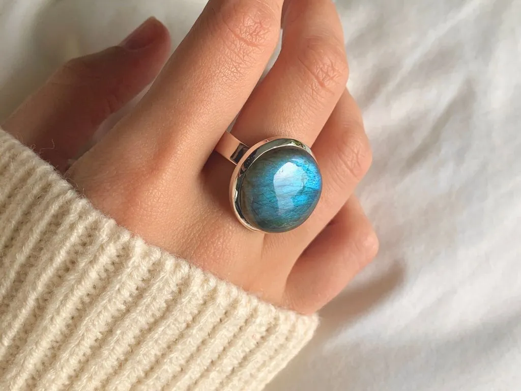 Labradorite Adjustable Naevia Ring - Small Round