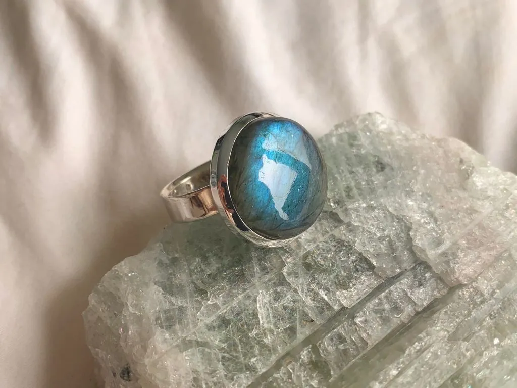 Labradorite Adjustable Naevia Ring - Small Round