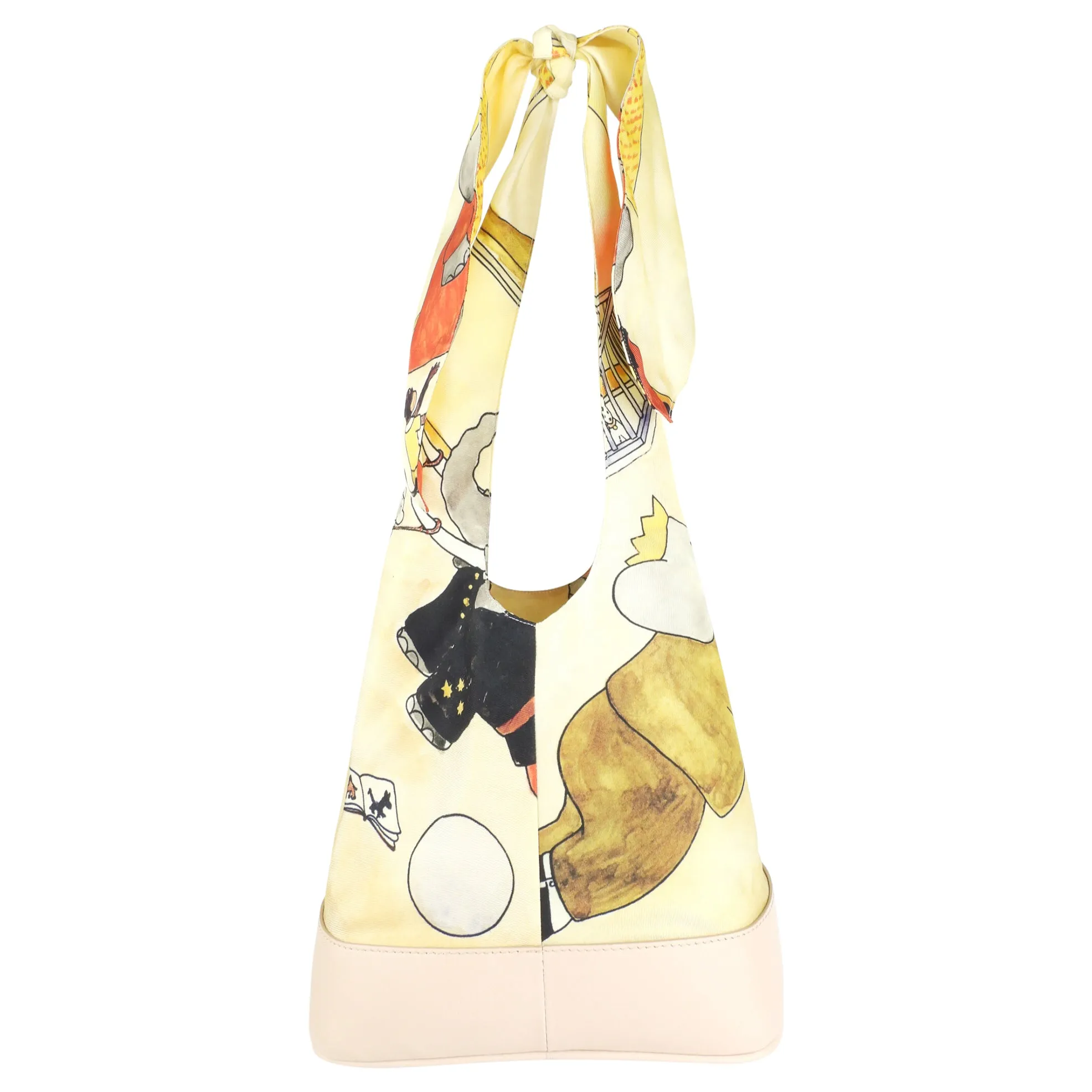 Lanvin Limited Edition Pastel Yellow Babar Printed Silk and Leather Hobo Bag