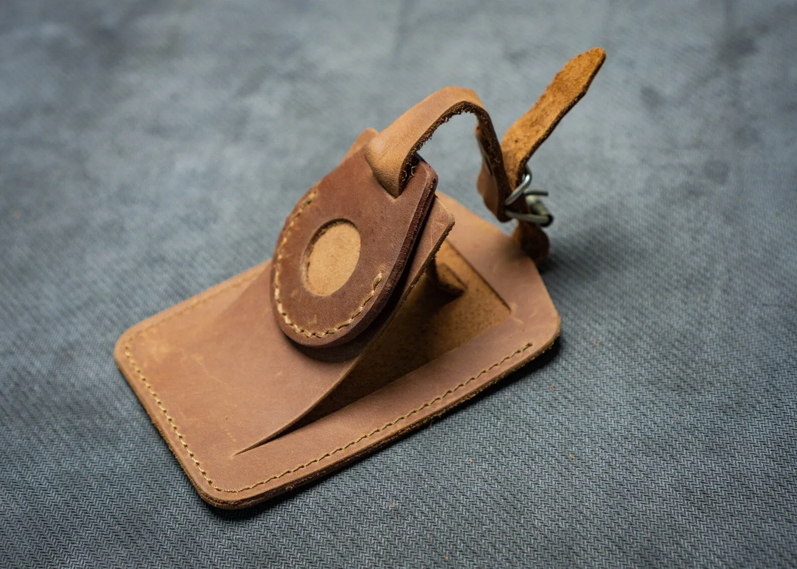 Leather Luggage tag with Leather AirTag Case Holder | Handcrafted