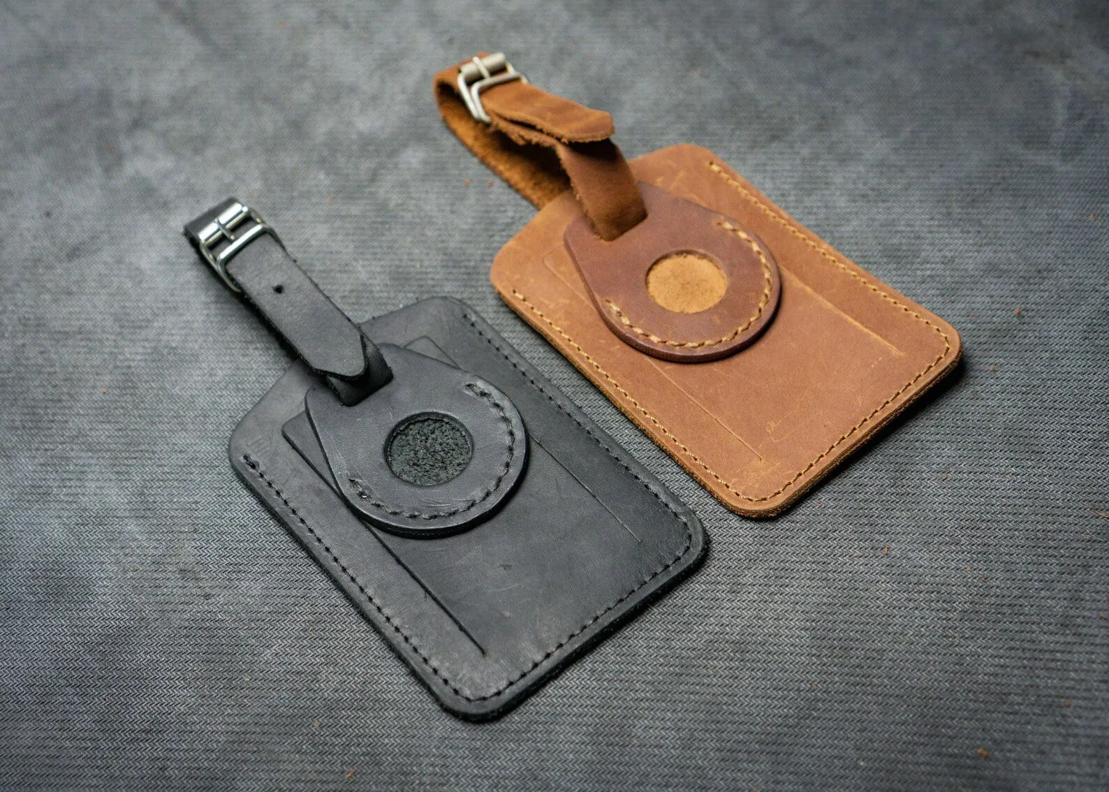 Leather Luggage tag with Leather AirTag Case Holder | Handcrafted