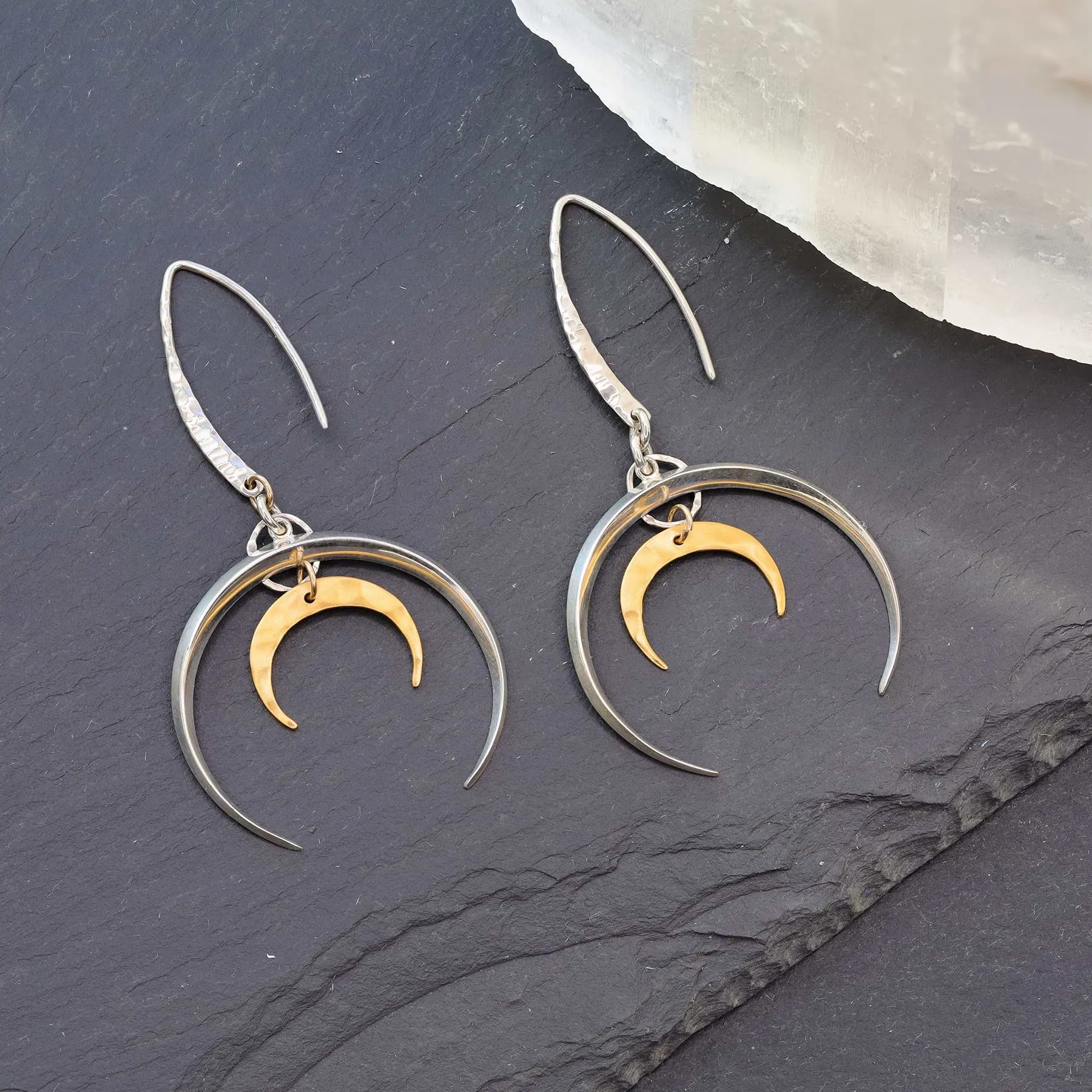 Lunar Spirit - Double Crescent Silver Moon Earrings