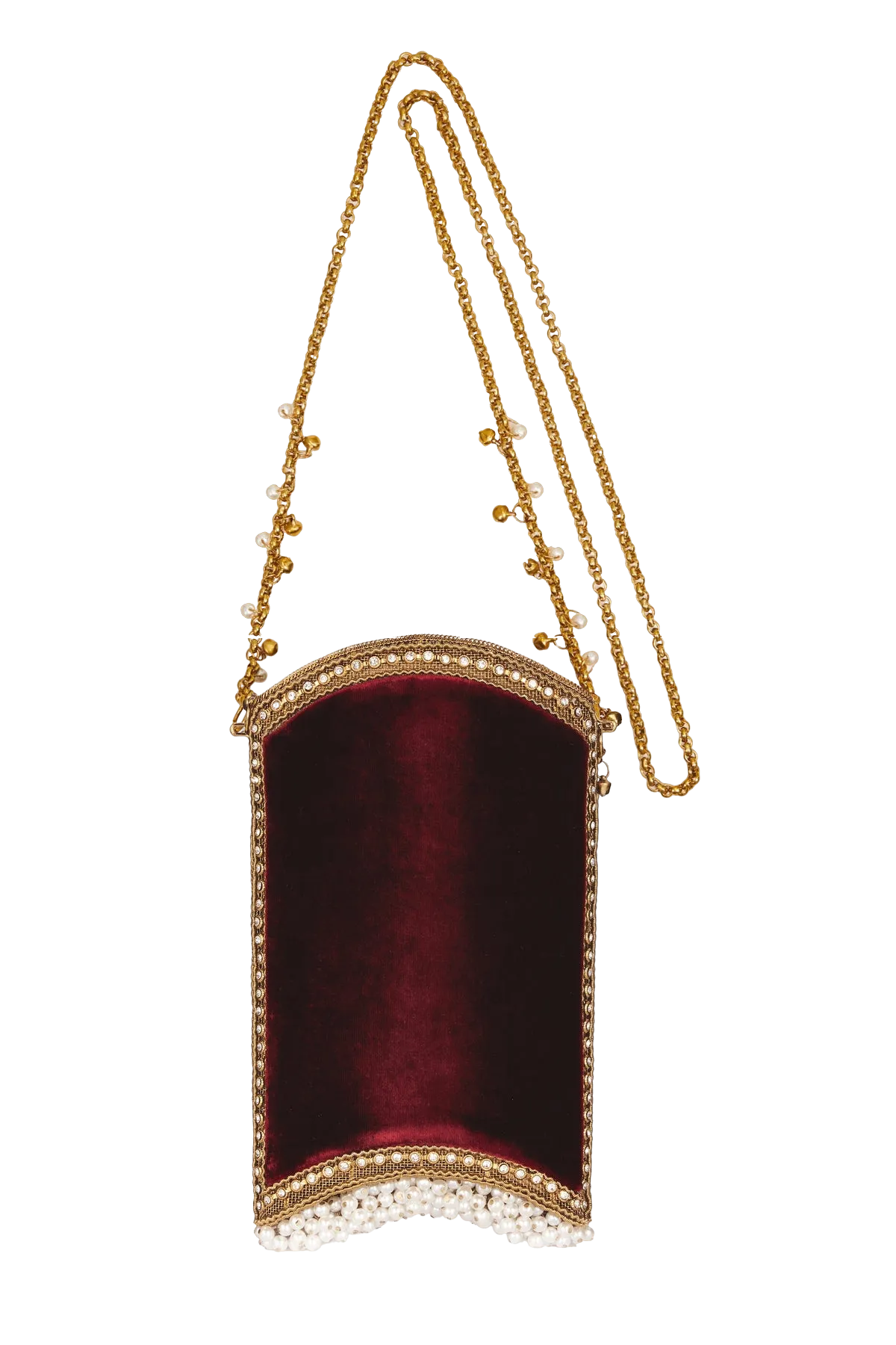 Mae Cassidy Velvet Pearl Phone Bag Ruby Red & Gold One Size