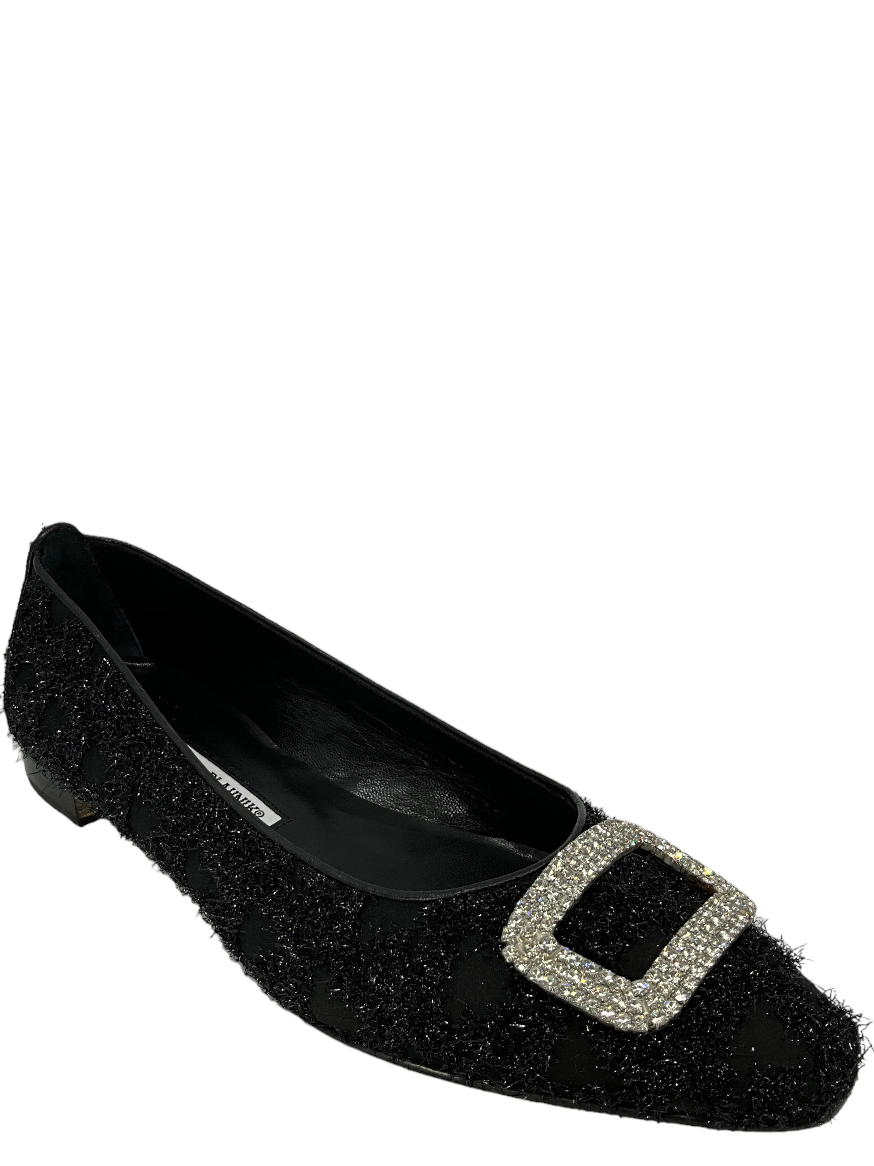 Manolo Blahnik Black Textured Fabric Flats Size 11