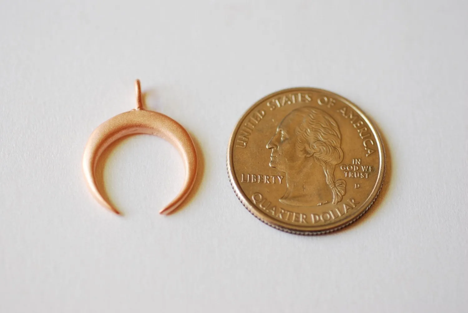 Matte Pink Wholesale Rose Vermeil Gold Crescent Moon Charm- 18k plated over Sterling Silver Half Moon Charm, Double Horn, Tusk, Pendant, Bulk, 1