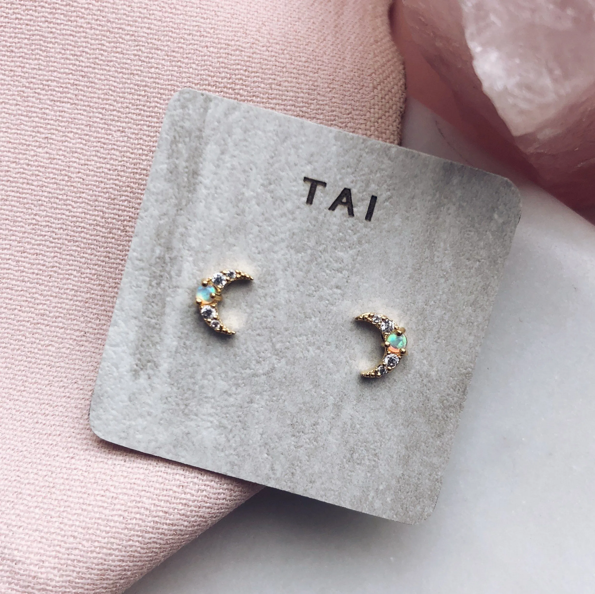 Mini Moon Opal Stud Earrings