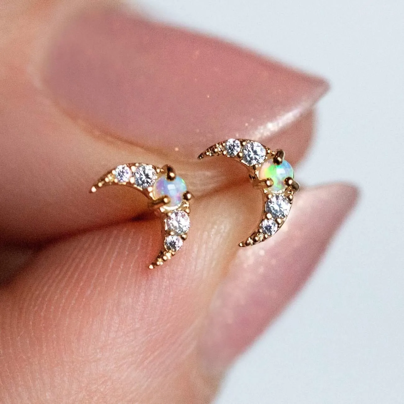 Mini Moon Opal Stud Earrings