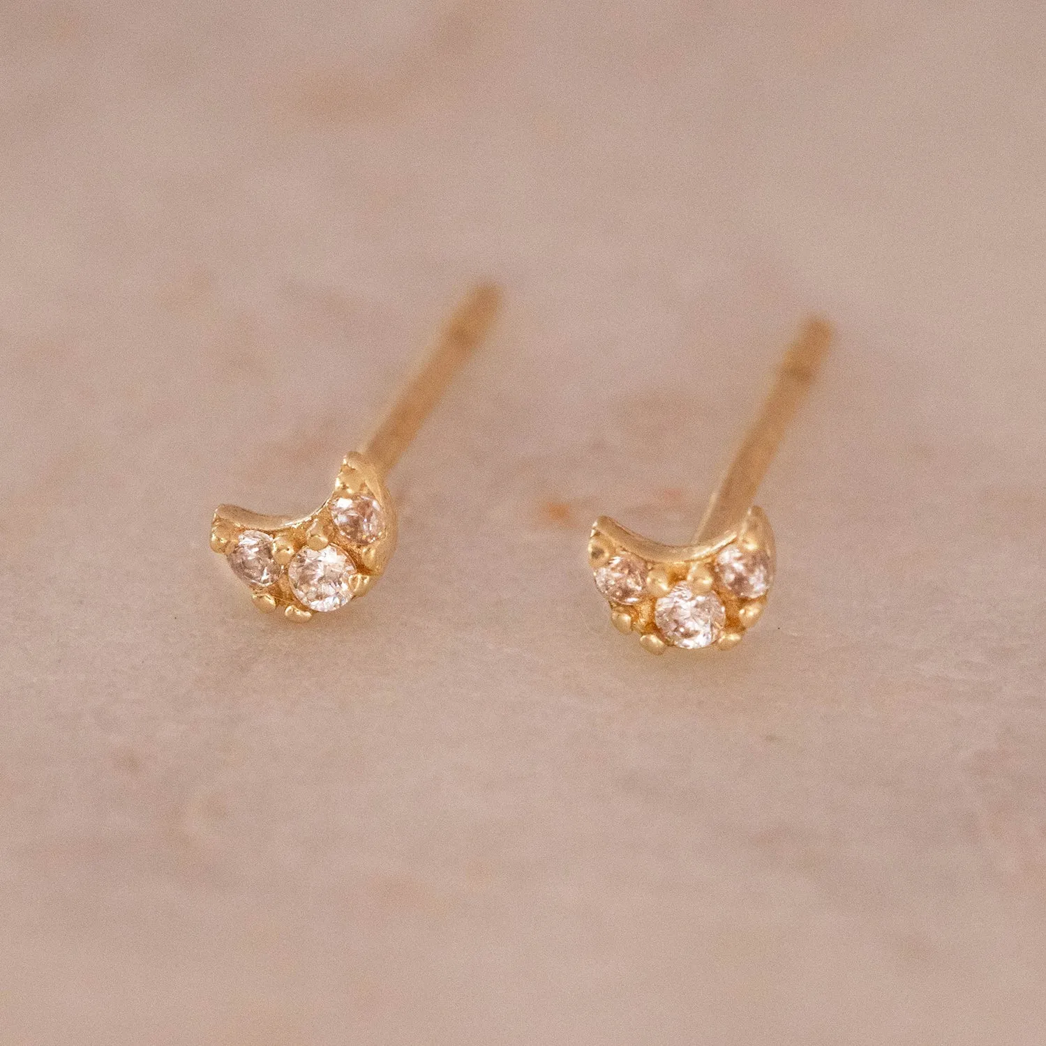 Mini Moon Studs | 10k Gold