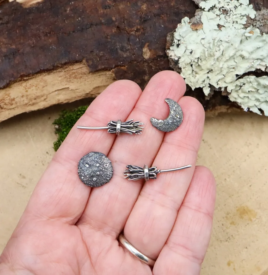 Mismatched Broom and Moon Earrings