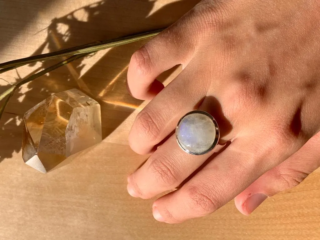 Moonstone Adjustable Ring - Small Round