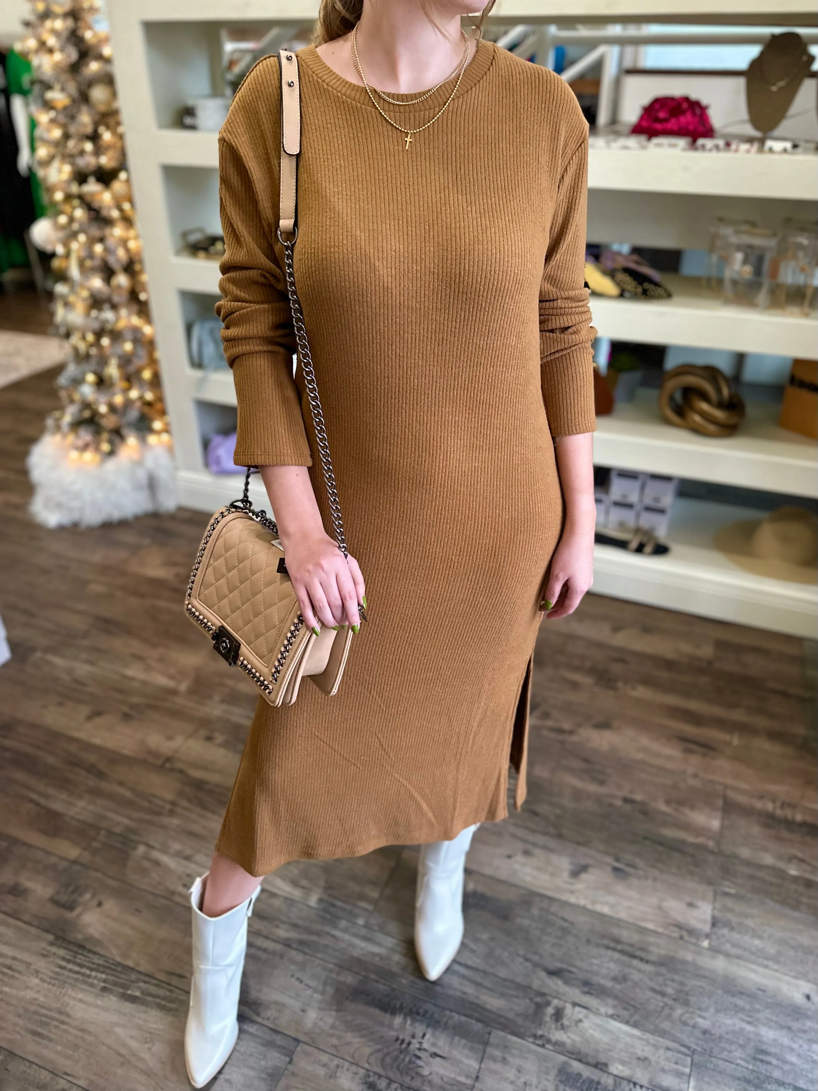 Ribbed Long Sleeve Midi Dress