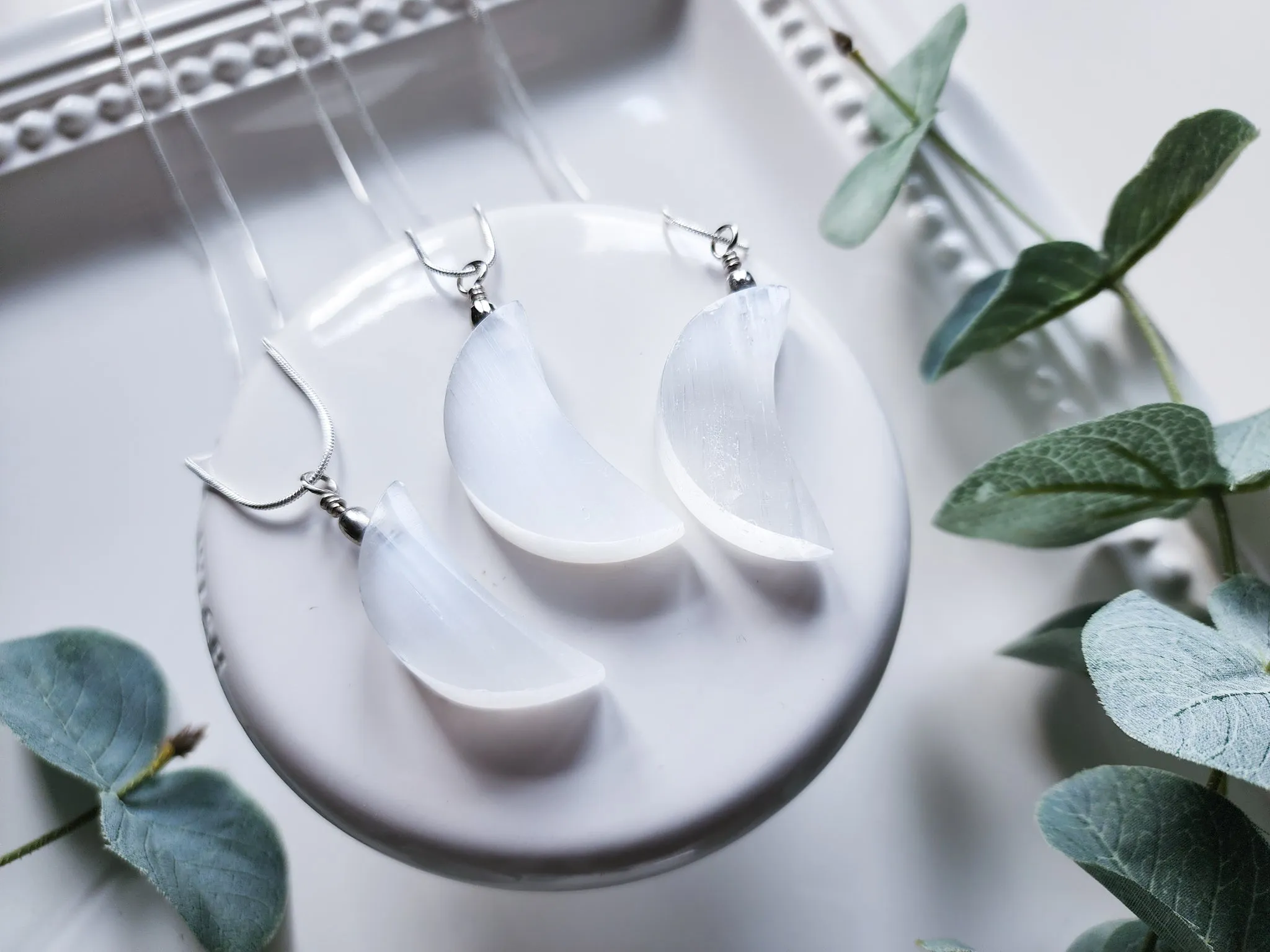 Selenite Crescent Moon Necklace