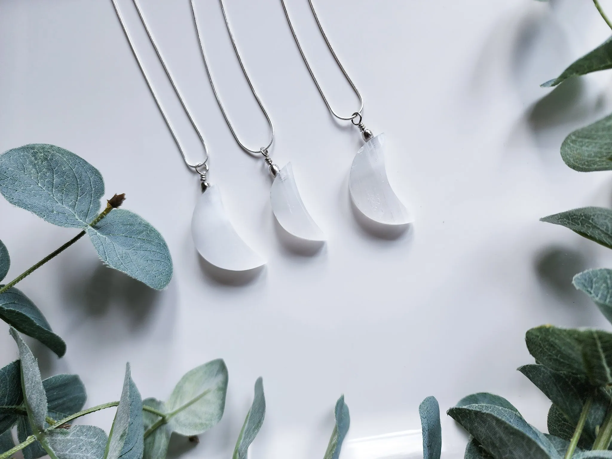 Selenite Crescent Moon Necklace