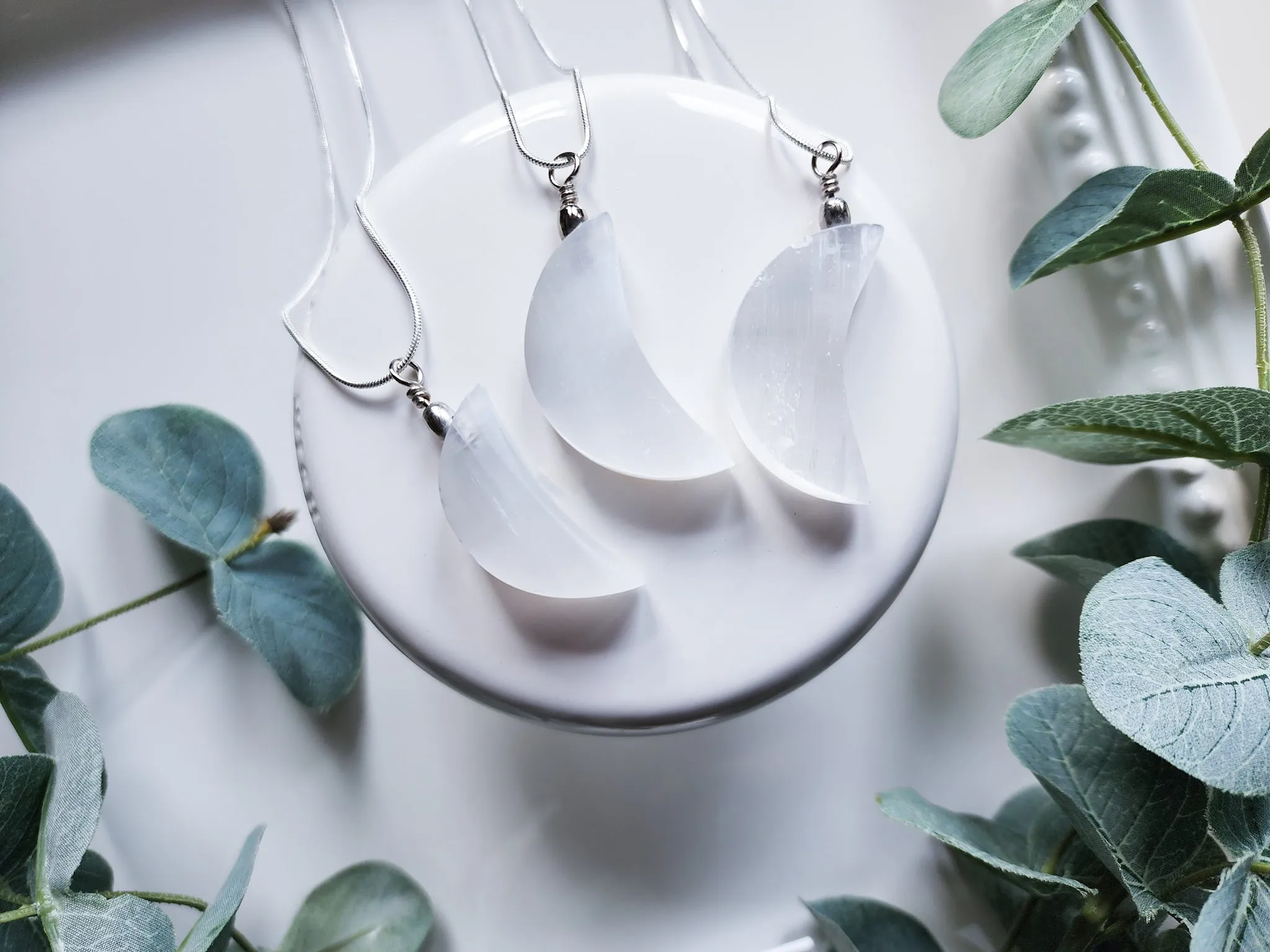 Selenite Crescent Moon Necklace