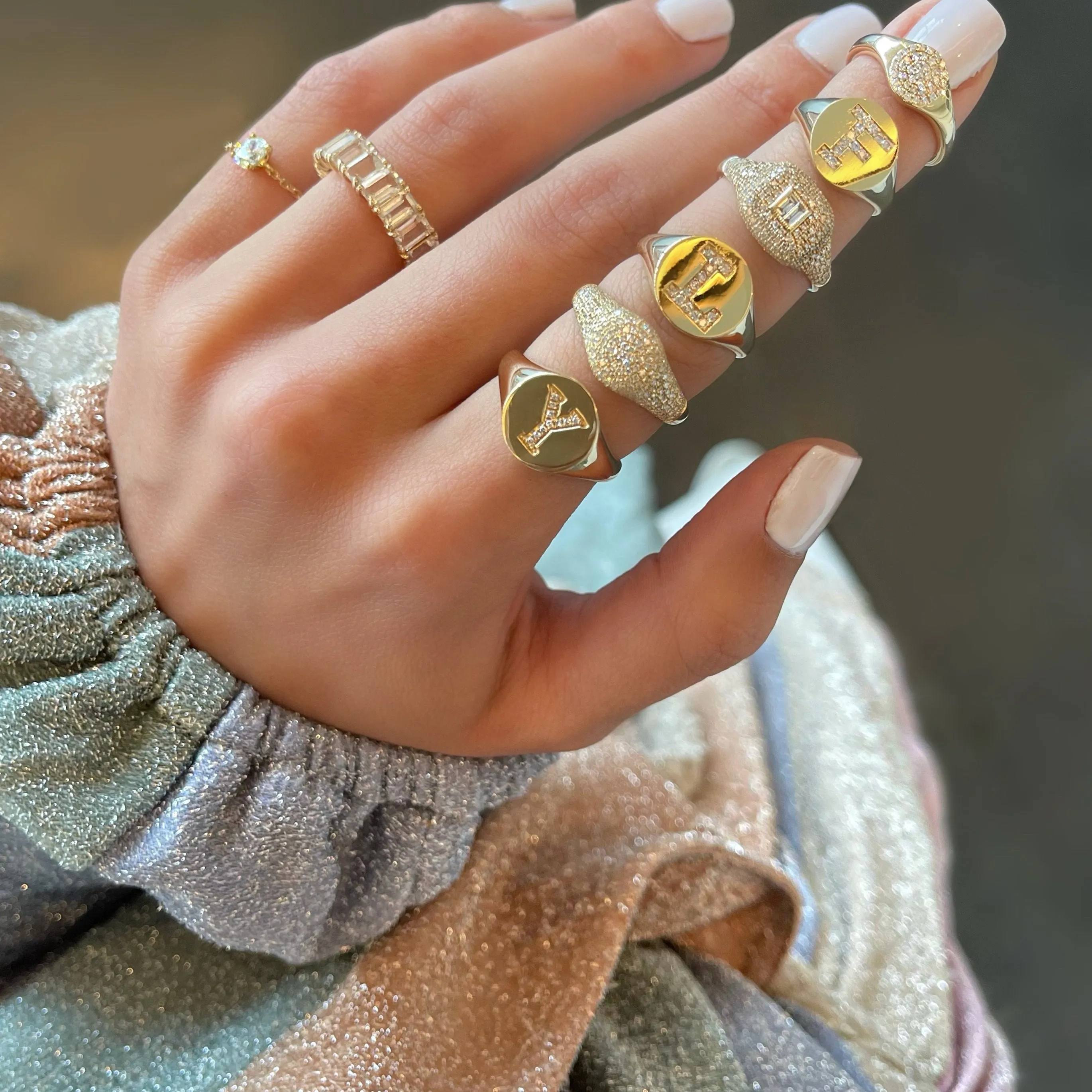 Small Domed Pave Round Center Signet Ring