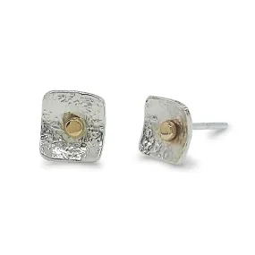 Small Square Post Earrings with 14K Gold Dot - E1506