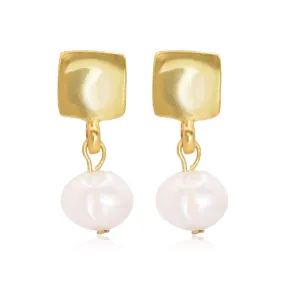 Square stud & pearl drop Earrings