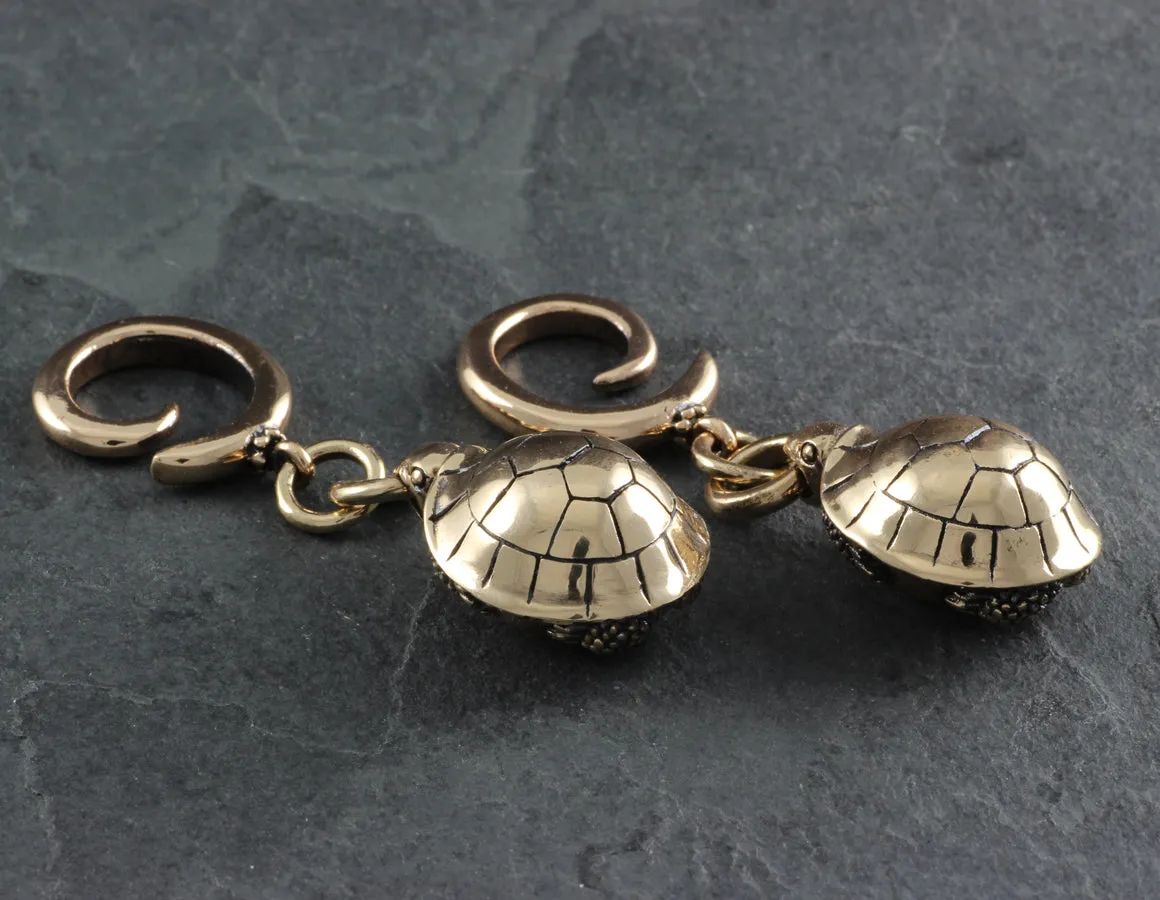 Turtle Gauged Spiral Earrings - Bronze