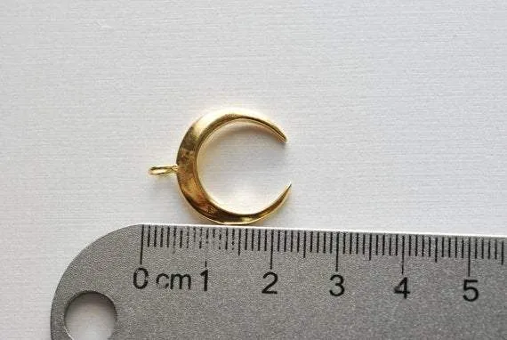 Vermeil Gold Wholesale Crescent Moon Charm- 18k gold plated over sterling silver half moon charm pendant, Matte Gold Crescent Moon, Gold Tusk Charm, 1