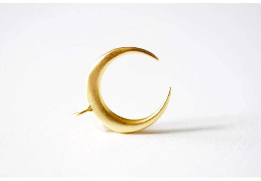 Vermeil Gold Wholesale Crescent Moon Charm- 18k gold plated over sterling silver half moon charm pendant, Matte Gold Crescent Moon, Gold Tusk Charm, 1