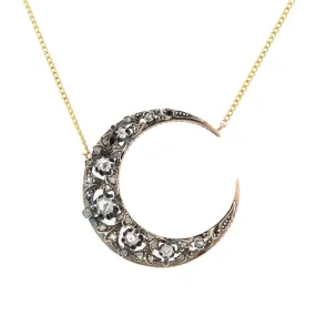 Victorian 18k   Sterling Topped Diamond Crescent Moon Necklace