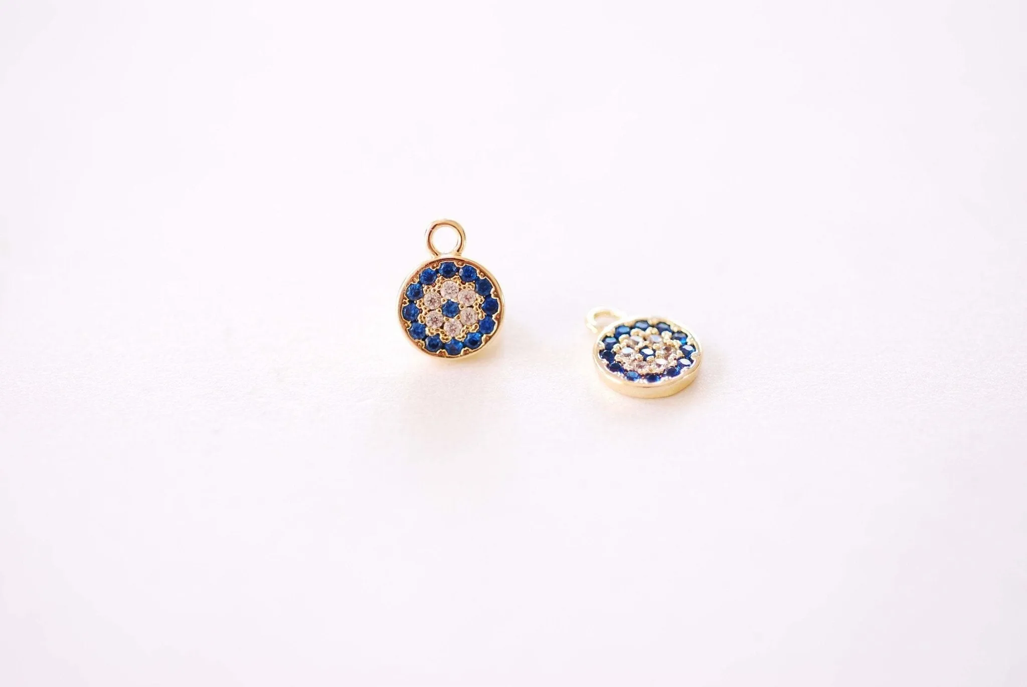 Wholesale Tiny Small Round Micro Pave Sapphire Blue CZ Charm - Cubic Zirconia Blue Stone Round Charm HarperCrown Charms B147